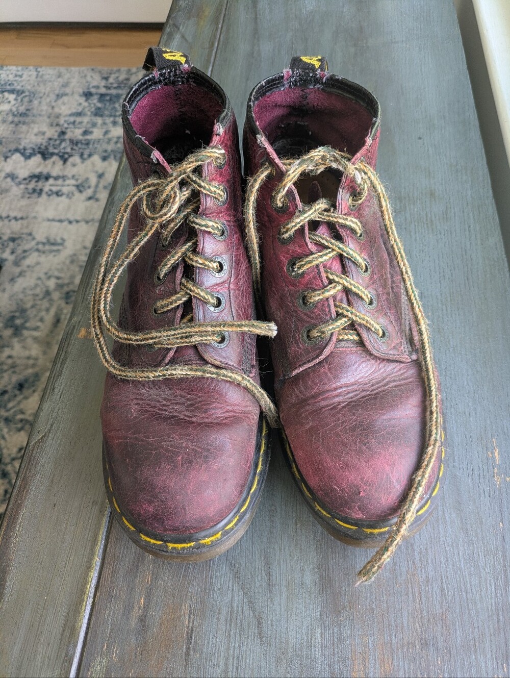 Vintage Dr Marten Burgundy Lace-Up Leather Boots Size 8
